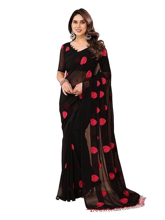 RealBuff Women's Plain Polyester Sarees