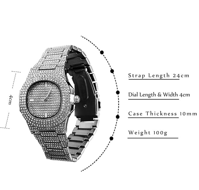 Elegant Round Dial Analog Watch – Diamond-Studded Brilliance