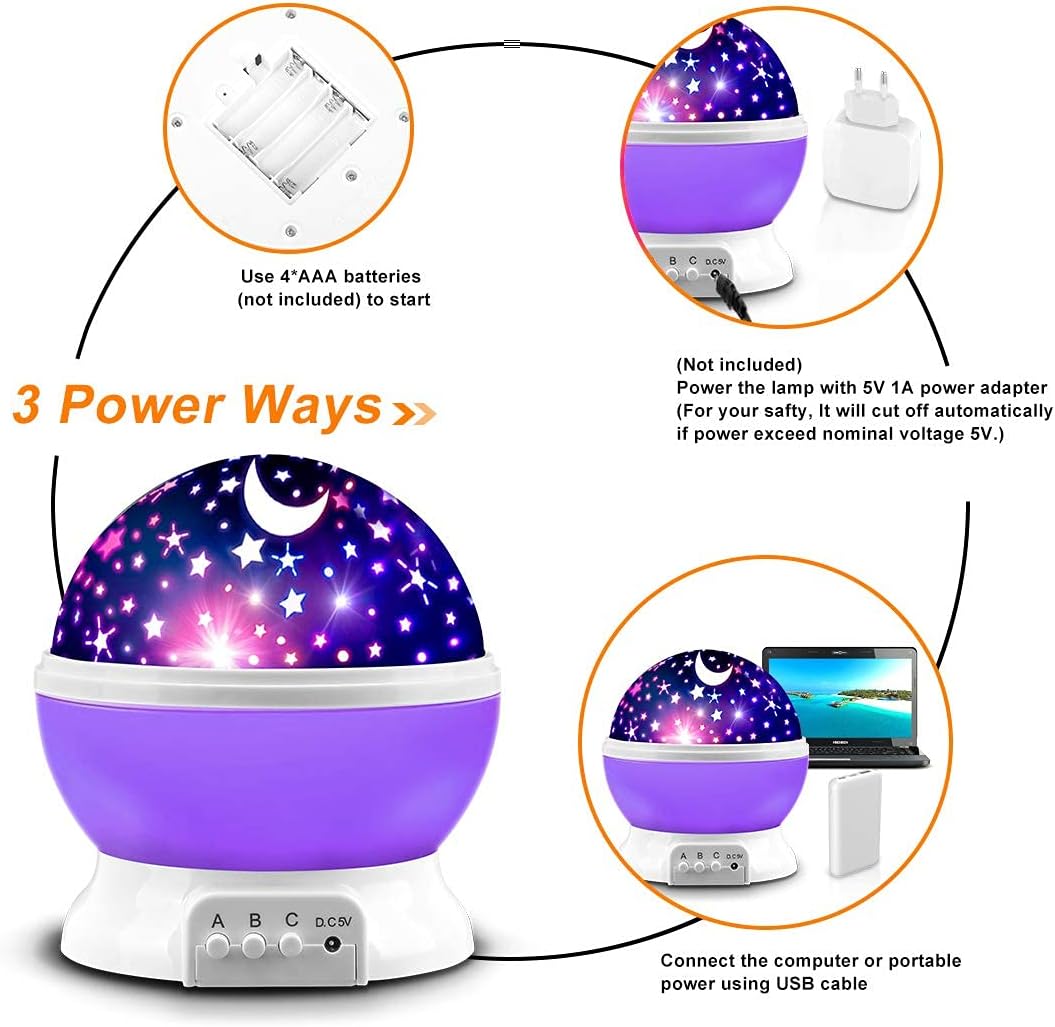 Romantic Sky Star Master Night Light Projector Children Kids Baby Sleep Lighting, 360° Rotating Starry Lamp