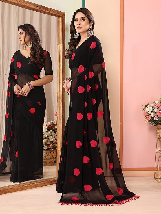 RealBuff Women's Plain Polyester Sarees