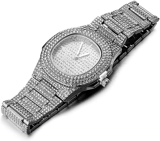 Elegant Round Dial Analog Watch – Diamond-Studded Brilliance