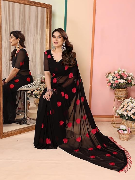 RealBuff Women's Plain Polyester Sarees