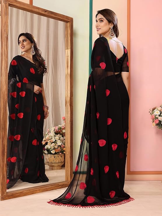 RealBuff Women's Plain Polyester Sarees