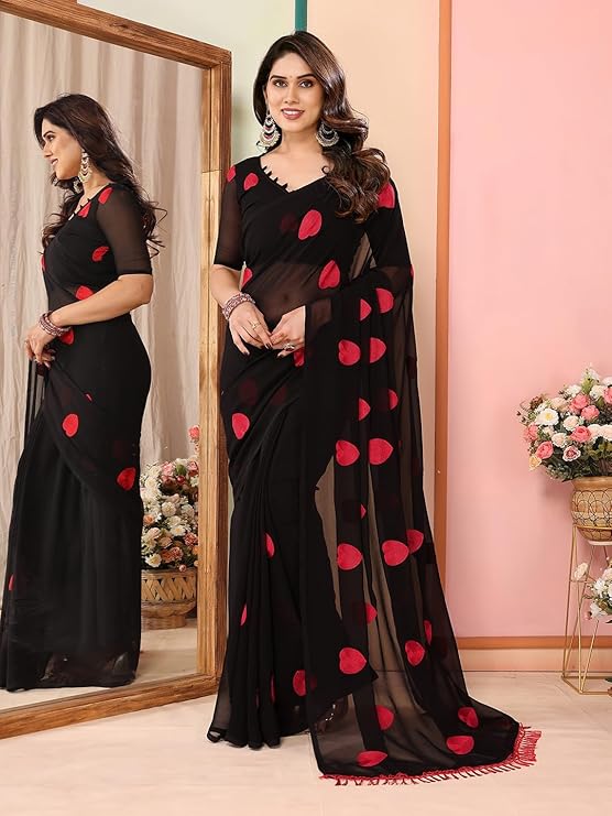 RealBuff Women's Plain Polyester Sarees