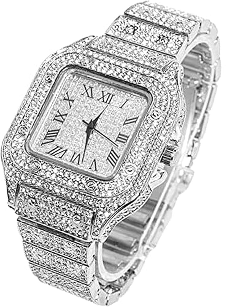Elegant Square Dial Analog Watch – Diamond-Studded Brilliance