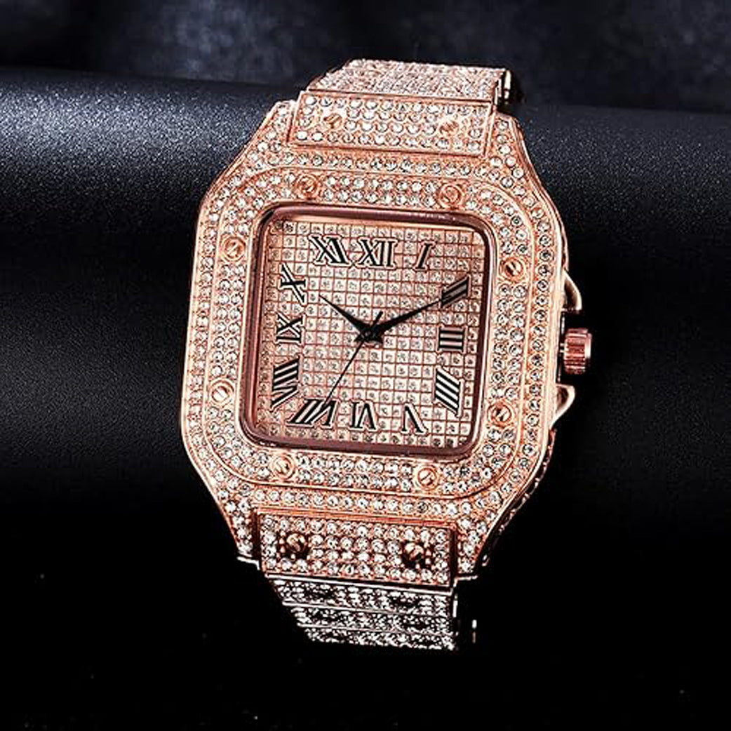 Elegant Square Dial Analog Watch – Diamond-Studded Brilliance