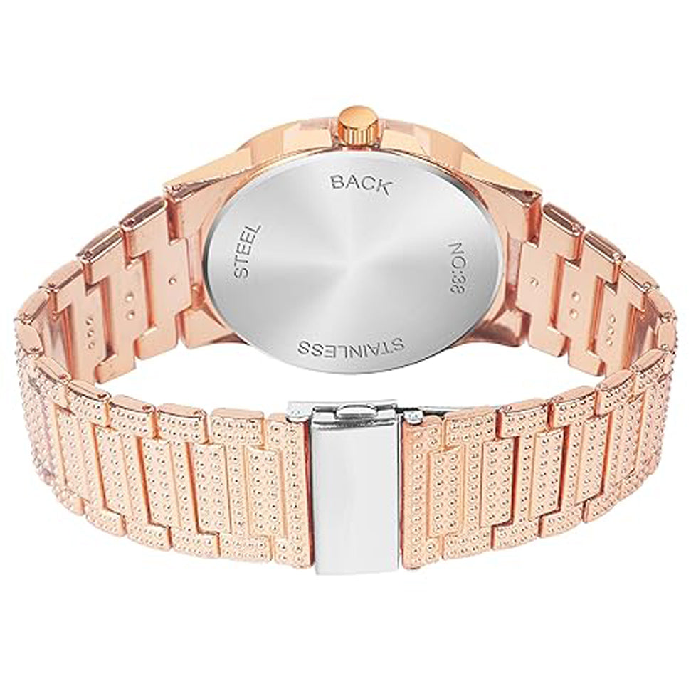 Elegant Round Dial Analog Watch – Diamond-Studded Brilliance