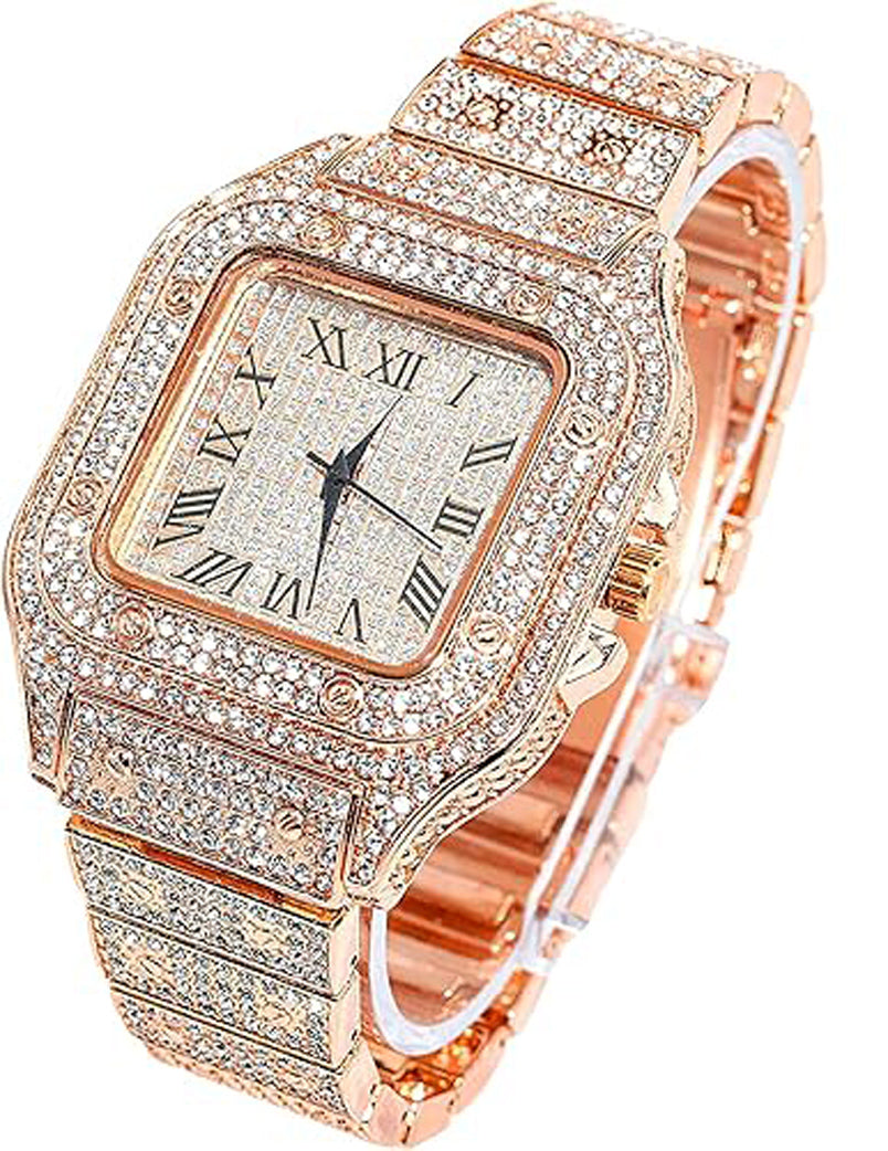 Elegant Square Dial Analog Watch – Diamond-Studded Brilliance