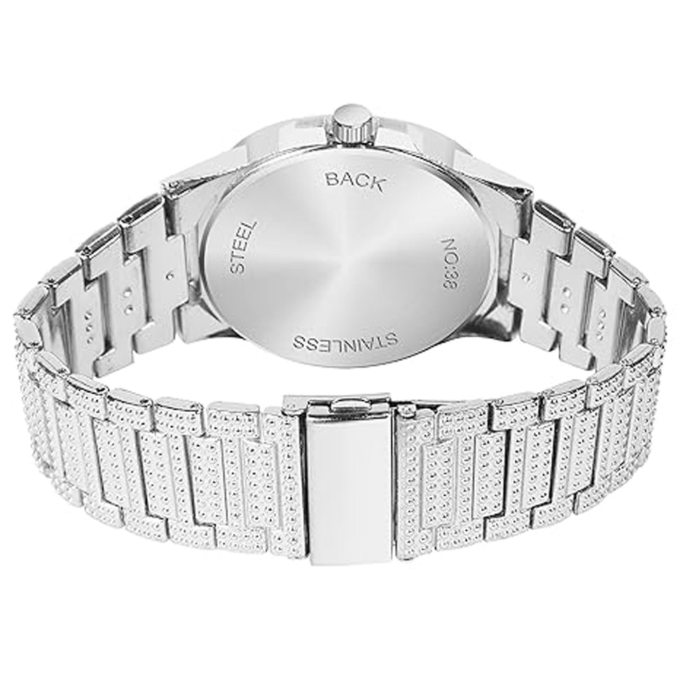 Elegant Round Dial Analog Watch – Diamond-Studded Brilliance