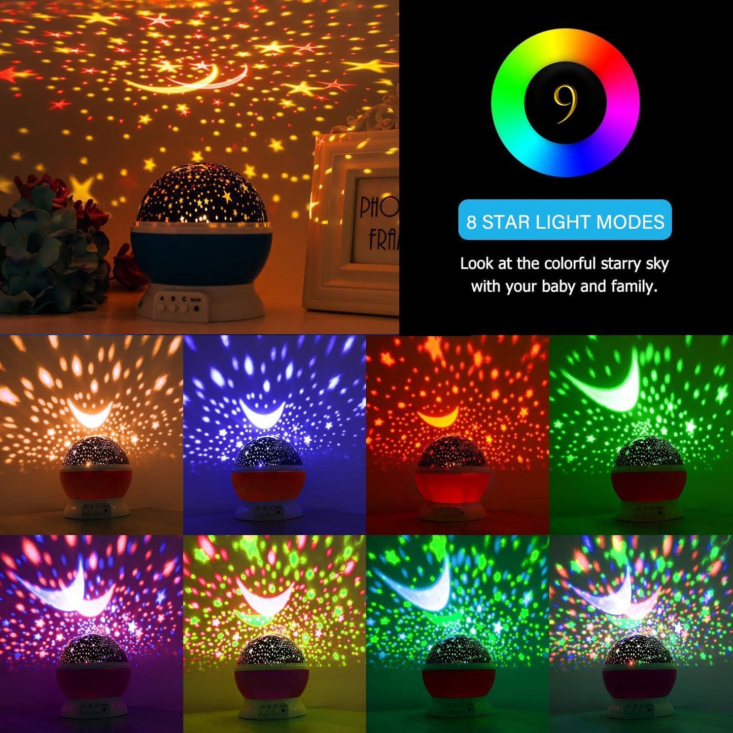 Romantic Sky Star Master Night Light Projector Children Kids Baby Sleep Lighting, 360° Rotating Starry Lamp