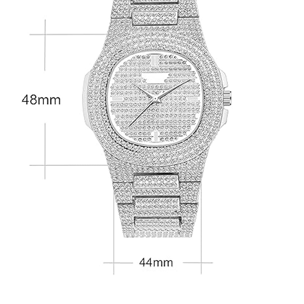 Elegant Round Dial Analog Watch – Diamond-Studded Brilliance