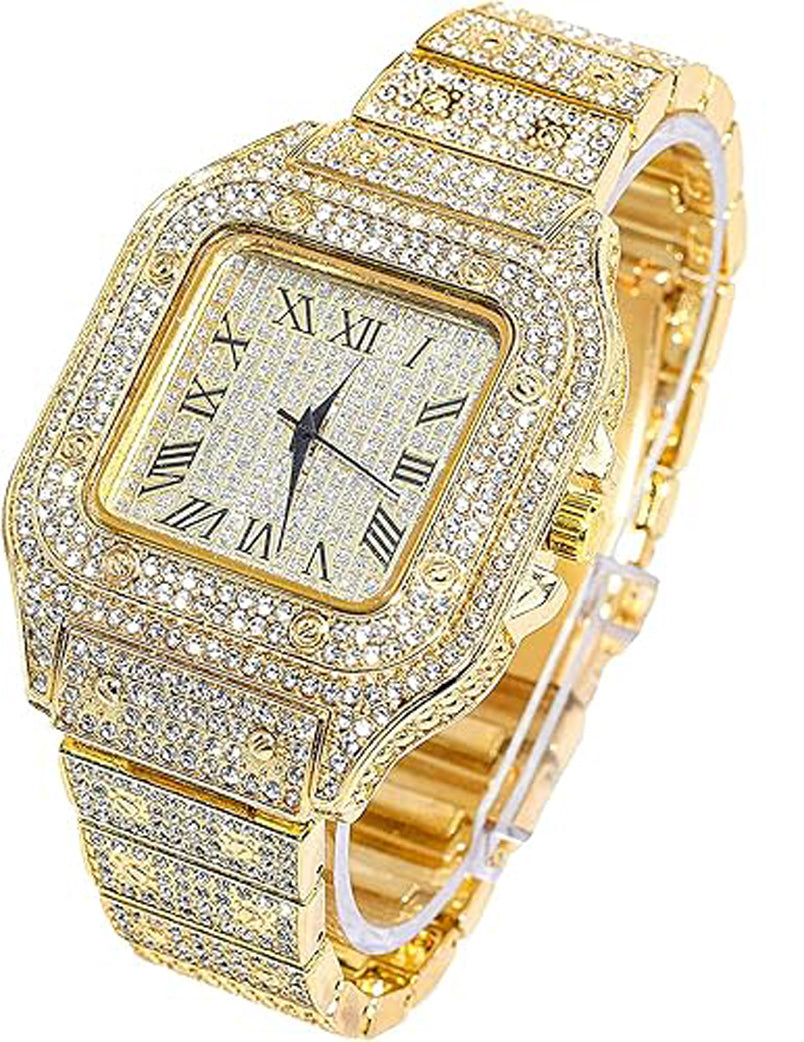 Elegant Square Dial Analog Watch – Diamond-Studded Brilliance
