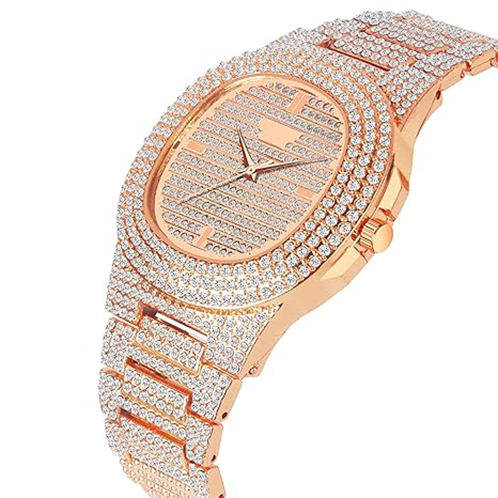 Elegant Round Dial Analog Watch – Diamond-Studded Brilliance