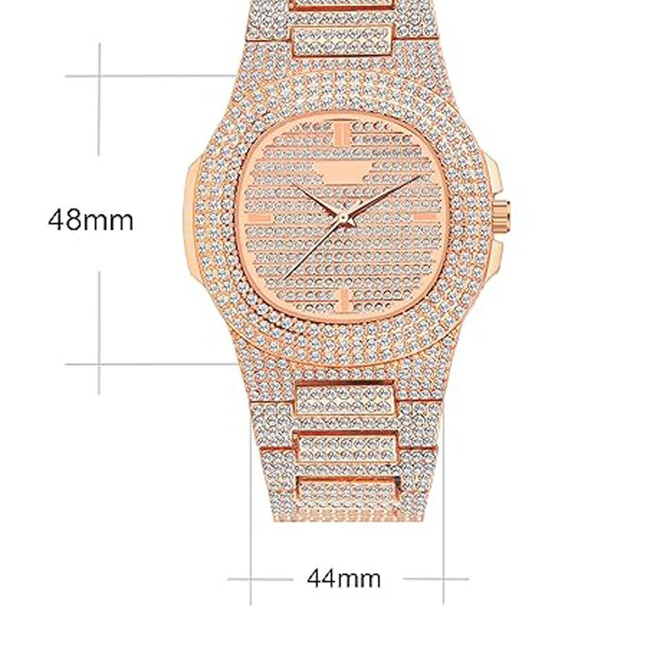 Elegant Round Dial Analog Watch – Diamond-Studded Brilliance