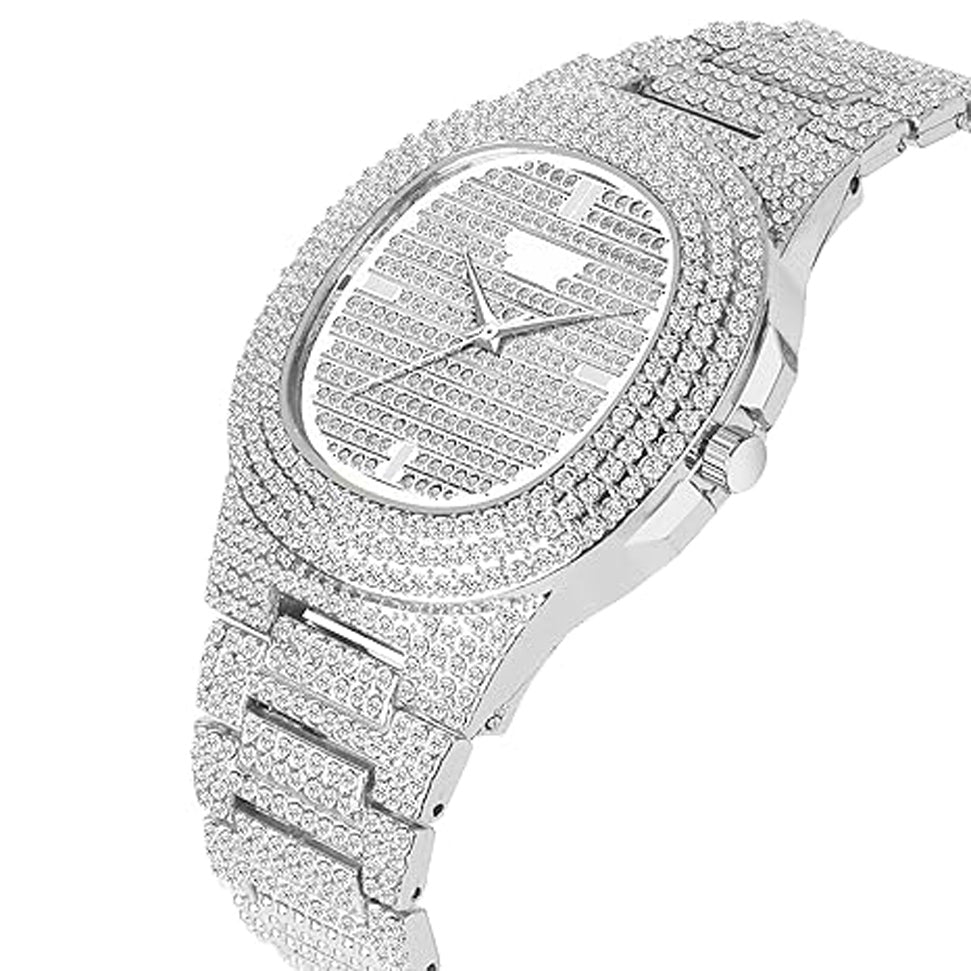Elegant Round Dial Analog Watch – Diamond-Studded Brilliance