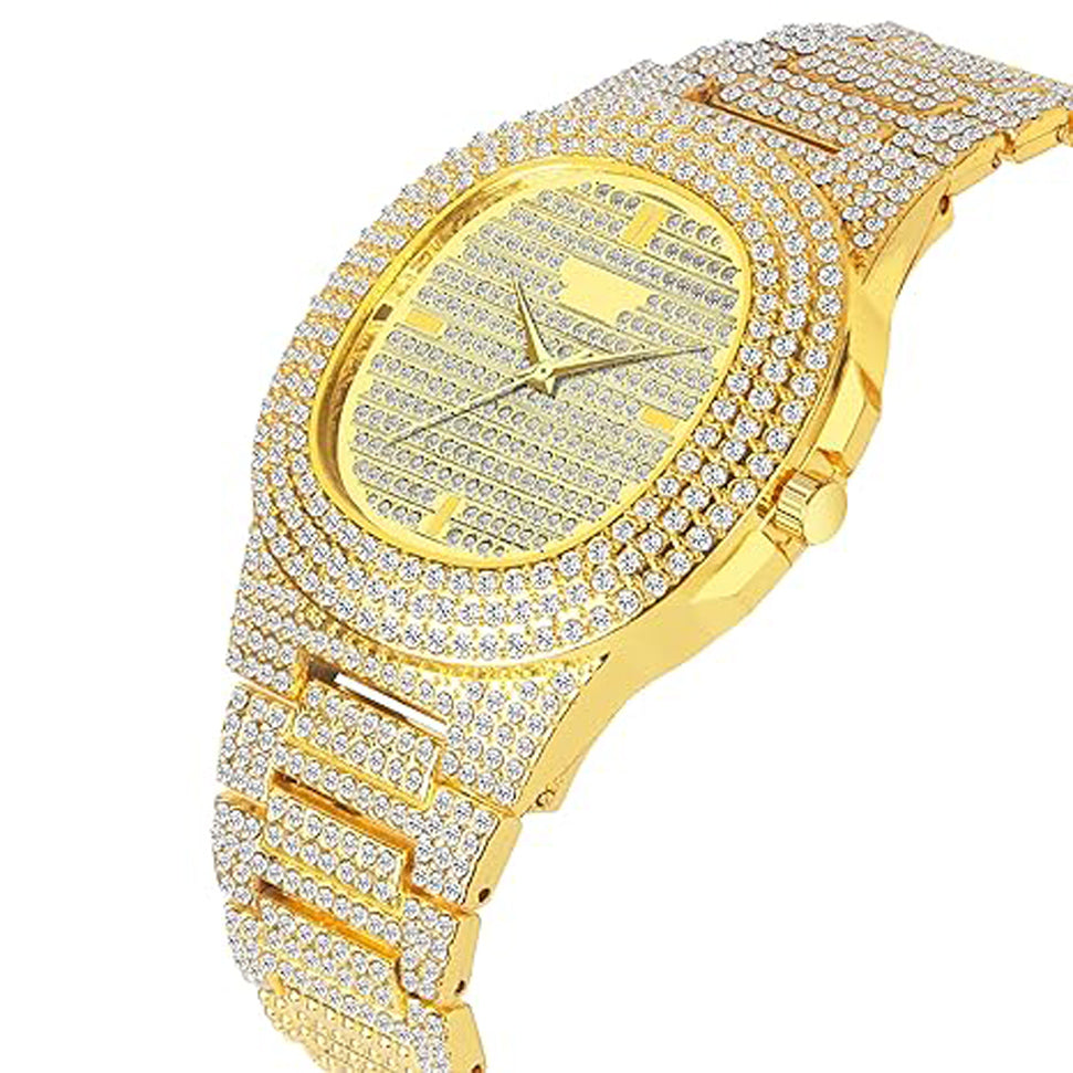 Elegant Round Dial Analog Watch – Diamond-Studded Brilliance