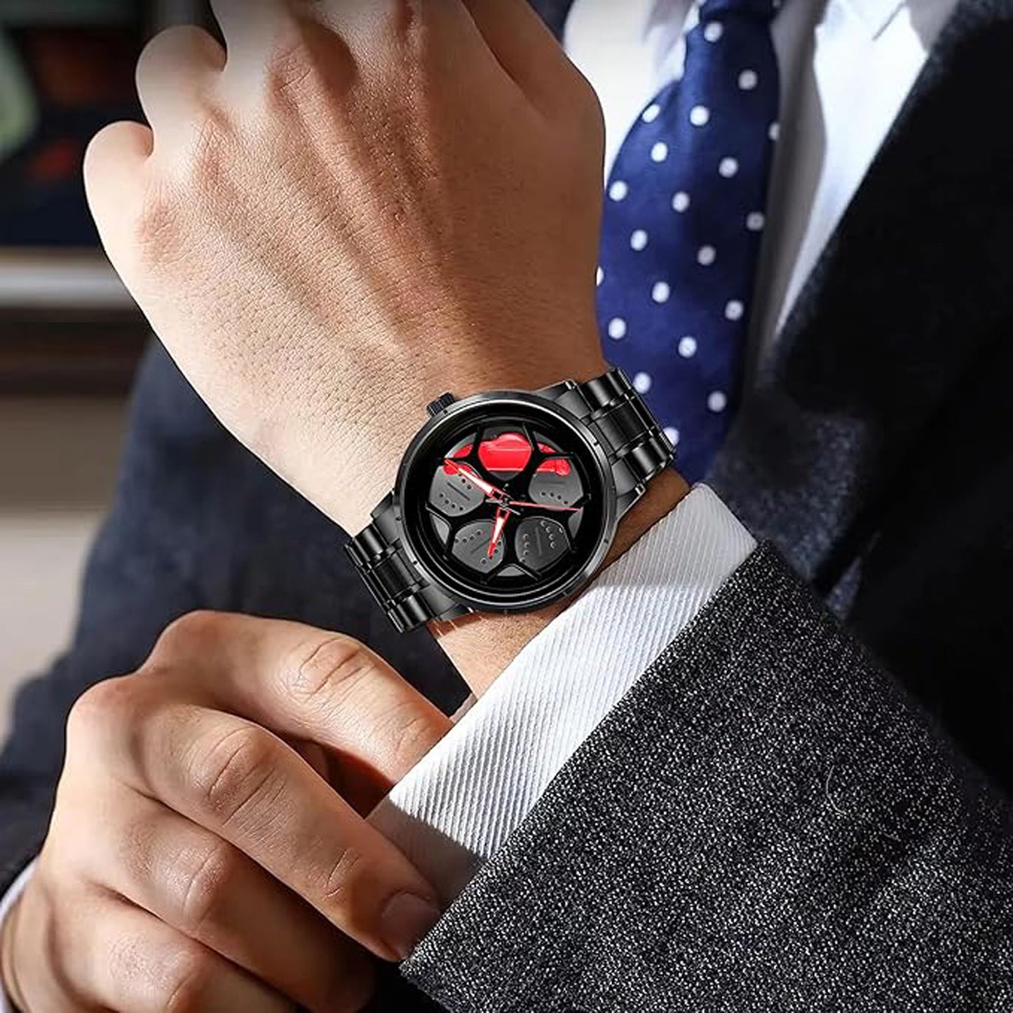 Tencel Car Wheel Watch Stainless Steel Chain Gyro watch