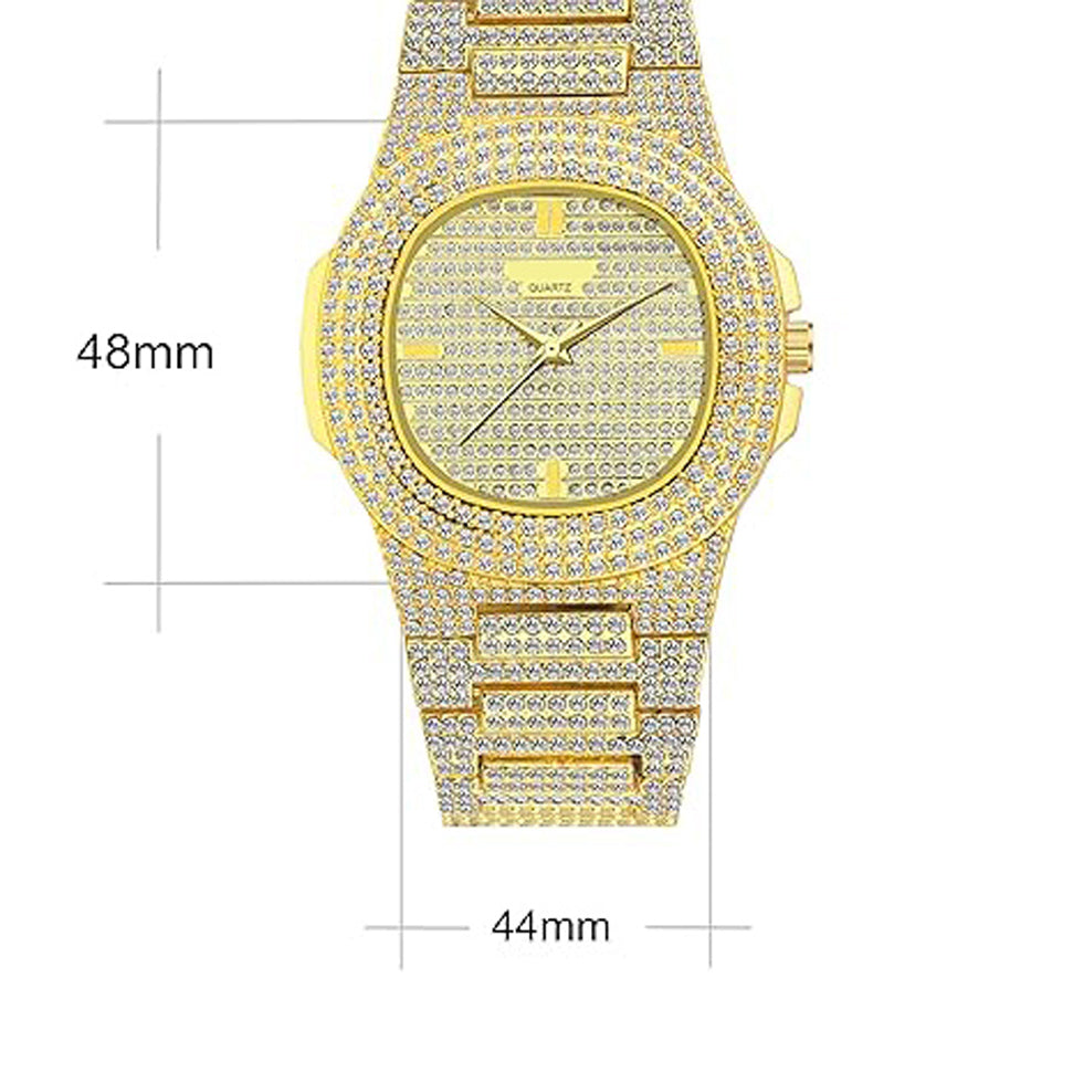Elegant Round Dial Analog Watch – Diamond-Studded Brilliance