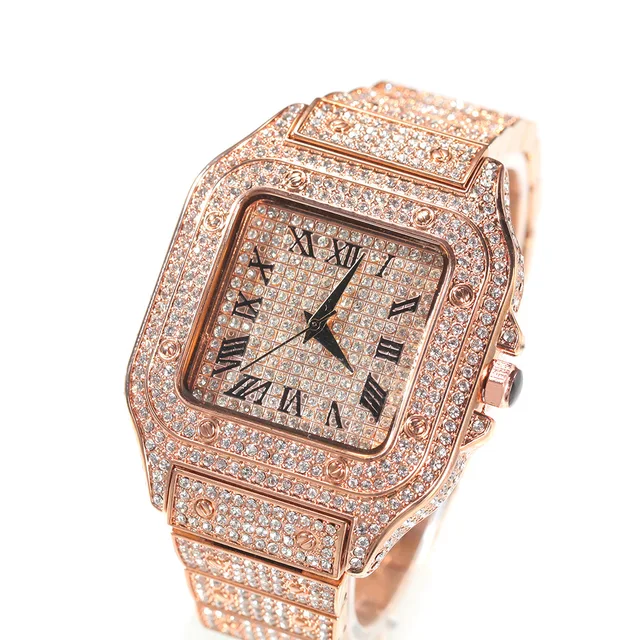 Elegant Square Dial Analog Watch – Diamond-Studded Brilliance