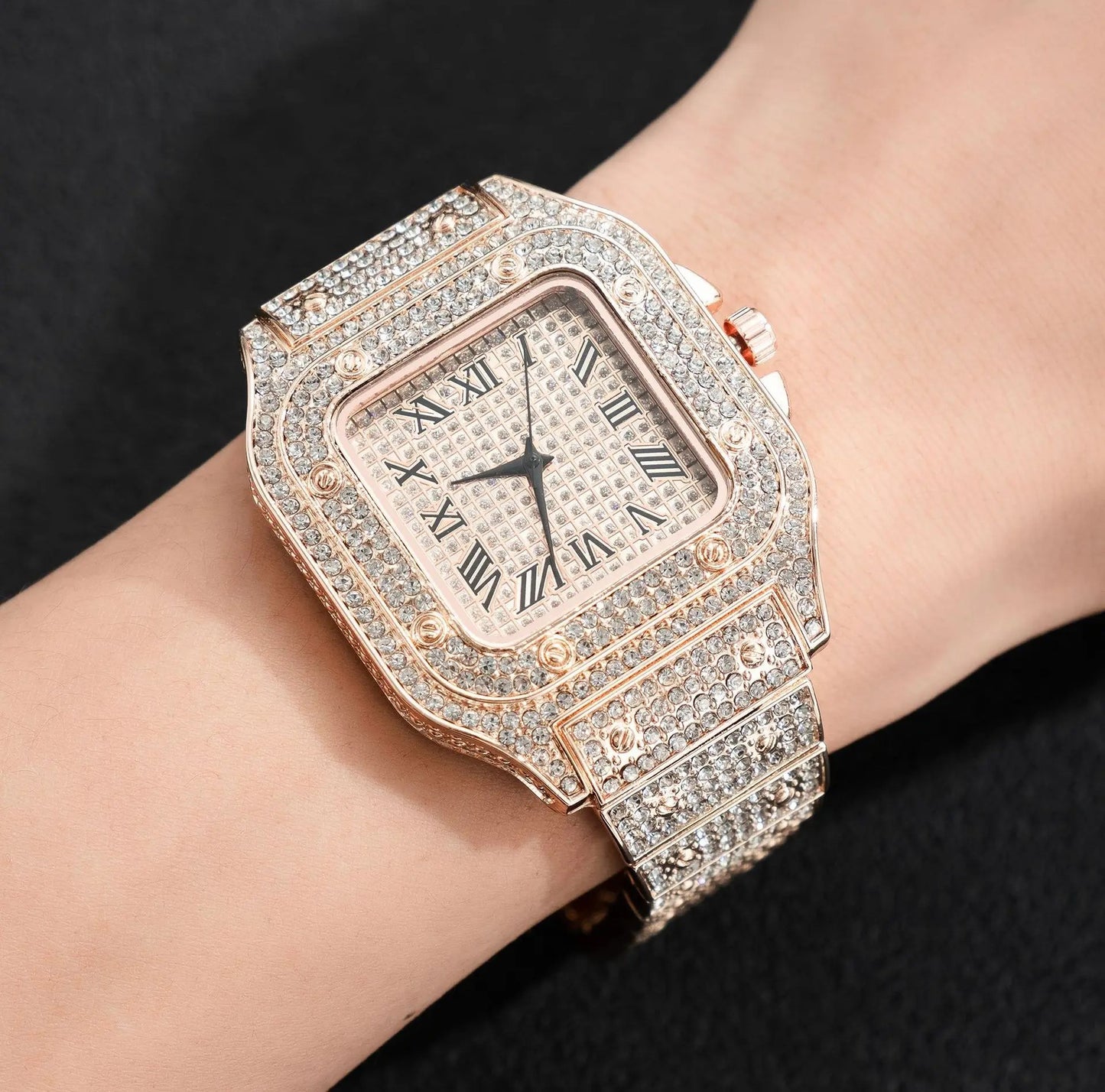Elegant Square Dial Analog Watch – Diamond-Studded Brilliance