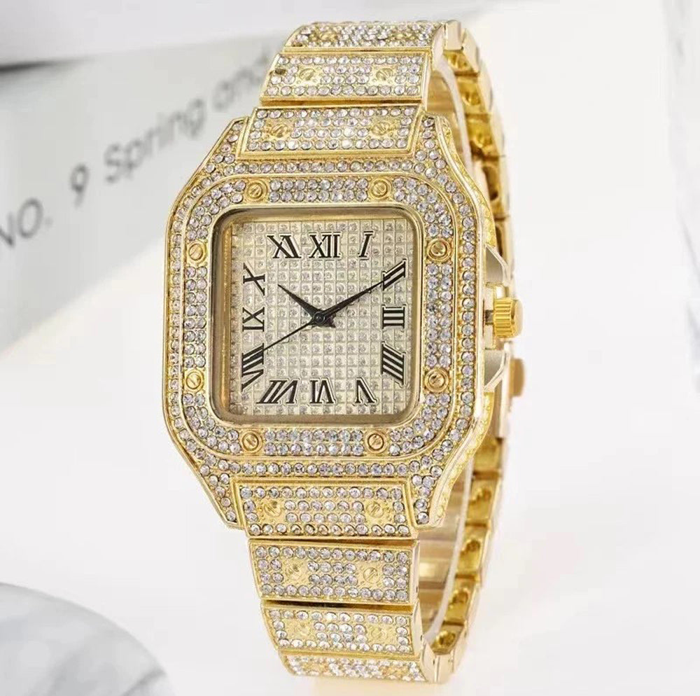 Elegant Square Dial Analog Watch – Diamond-Studded Brilliance