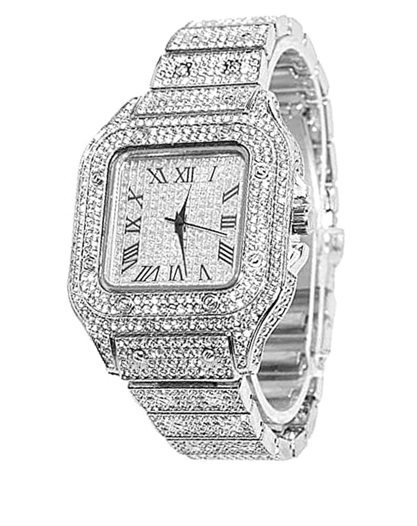 Elegant Square Dial Analog Watch – Diamond-Studded Brilliance