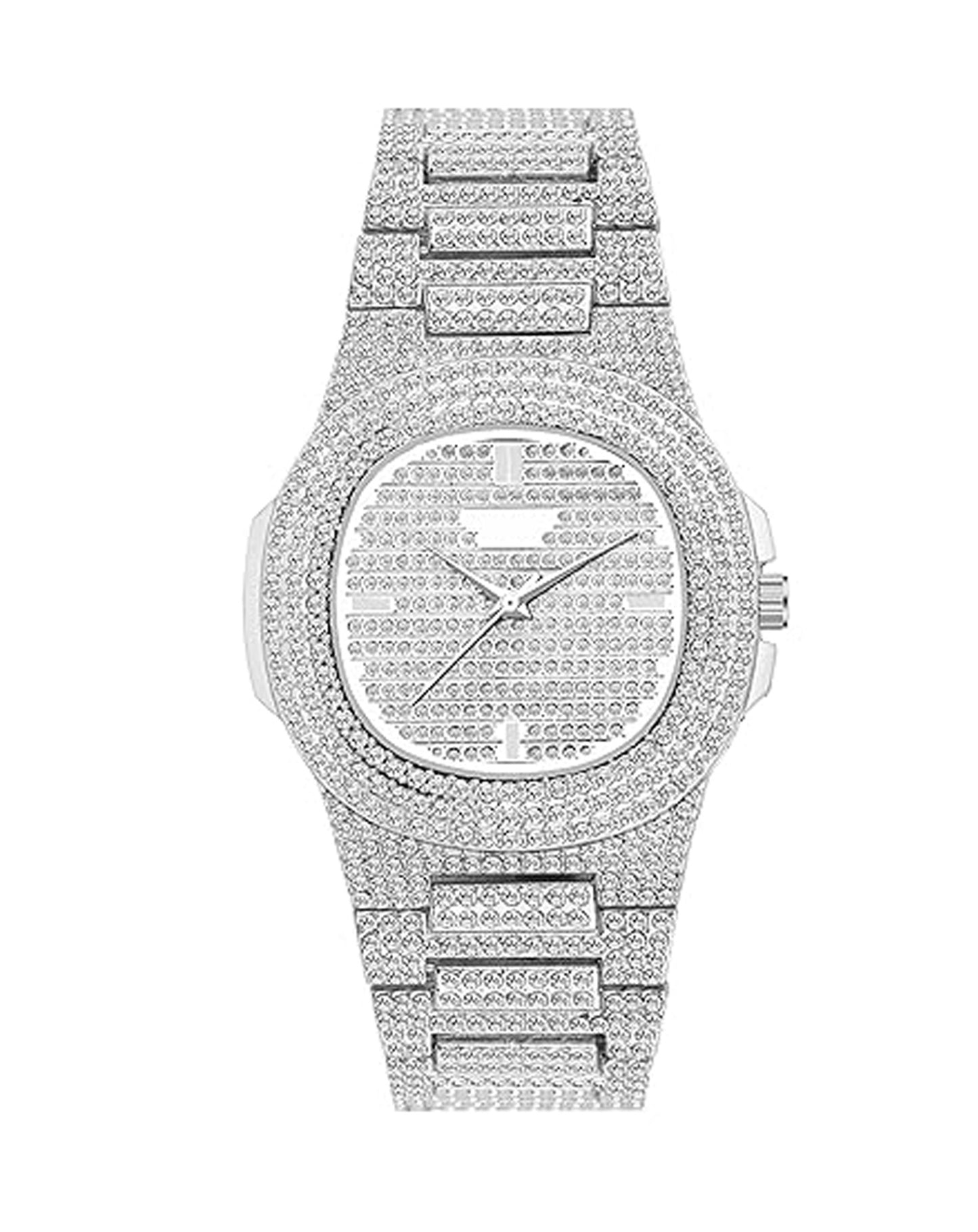 Elegant Round Dial Analog Watch – Diamond-Studded Brilliance
