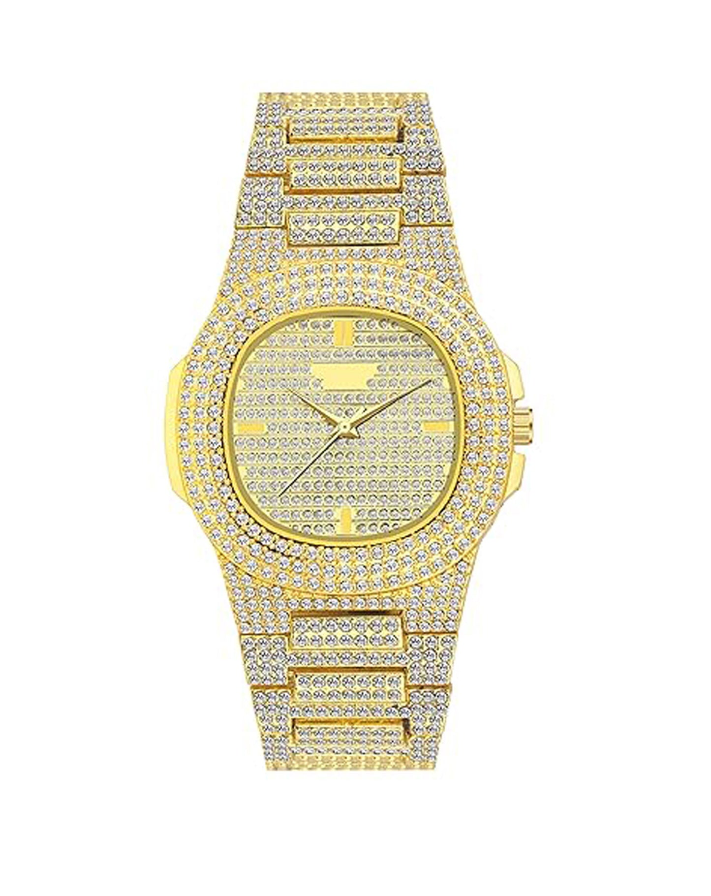 Elegant Round Dial Analog Watch – Diamond-Studded Brilliance