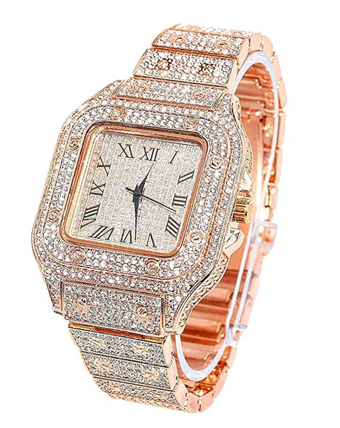 Elegant Square Dial Analog Watch – Diamond-Studded Brilliance