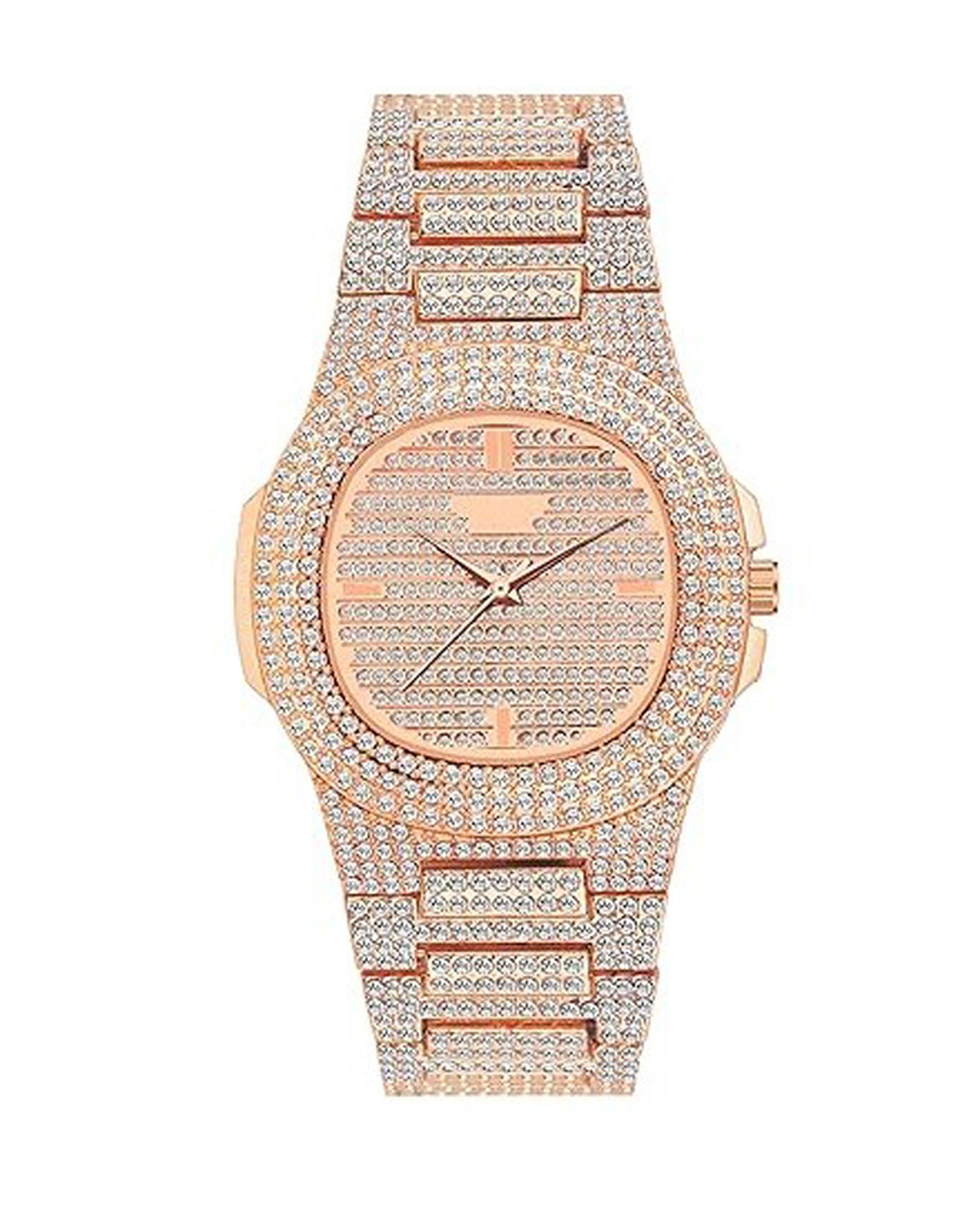 Elegant Round Dial Analog Watch – Diamond-Studded Brilliance