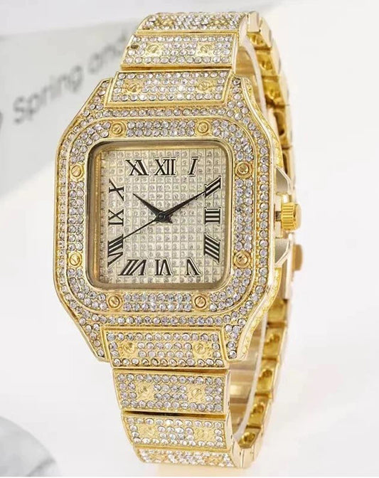 Elegant Square Dial Analog Watch – Diamond-Studded Brilliance