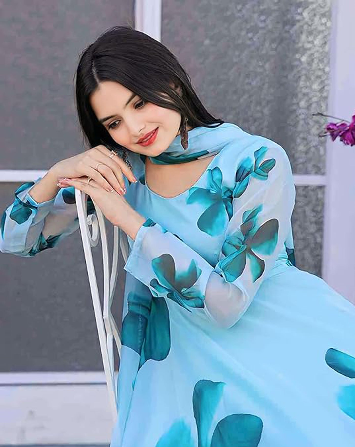 Women's Floral Printed Georgette Anarkali Gown