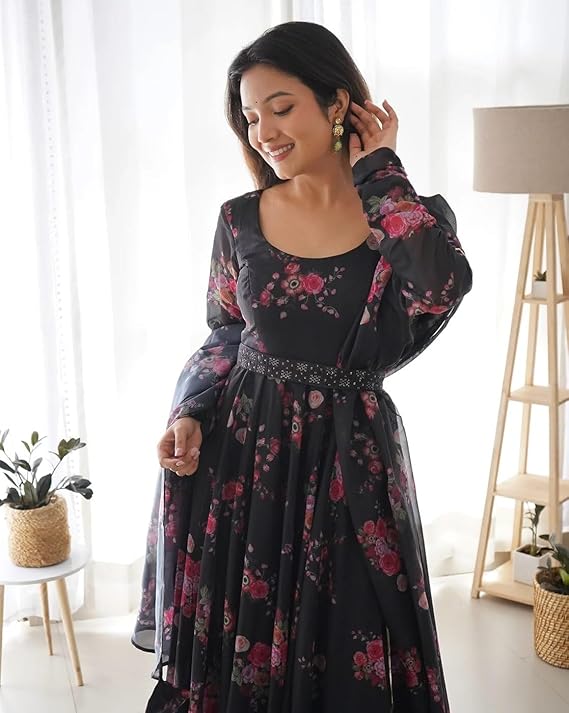 Floral Printed Georgette Anarkali Gown