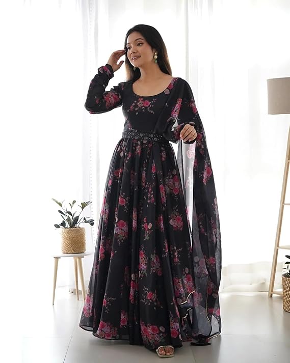Floral Printed Georgette Anarkali Gown