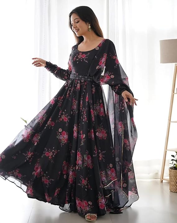 Floral Printed Georgette Anarkali Gown