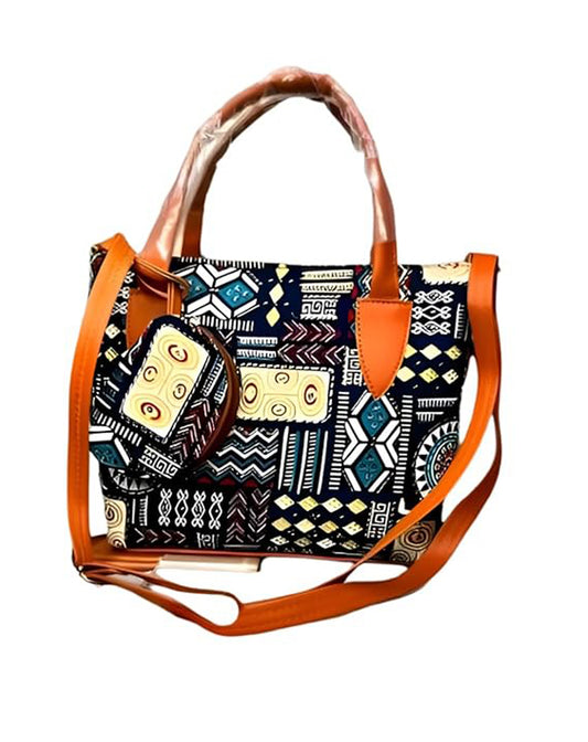 Tribal Print Tote Handbag with Sling Strap Pouch – Stylish and Spacious