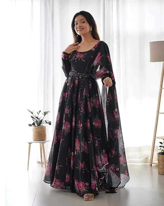 Floral Printed Georgette Anarkali Gown