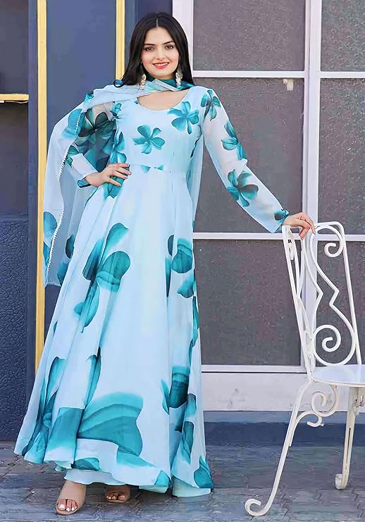 Women's Floral Printed Georgette Anarkali Gown