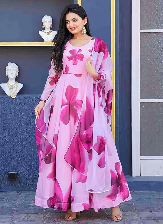 Women's Floral Printed Georgette Anarkali Gown