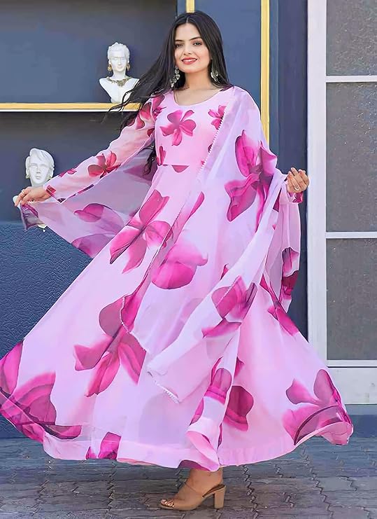 Women's Floral Printed Georgette Anarkali Gown