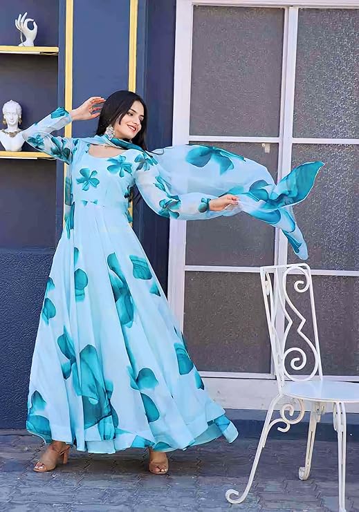 Women's Floral Printed Georgette Anarkali Gown