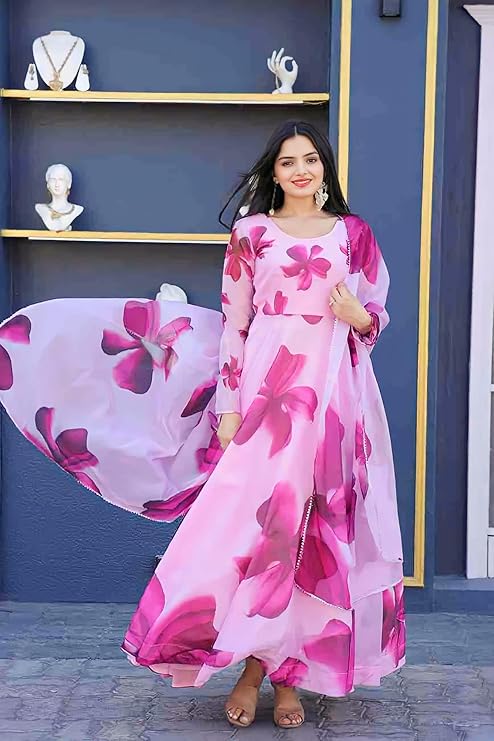 Women's Floral Printed Georgette Anarkali Gown