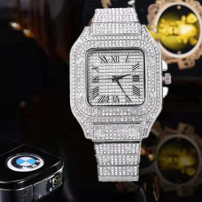 Elegant Square Dial Analog Watch – Diamond-Studded Brilliance