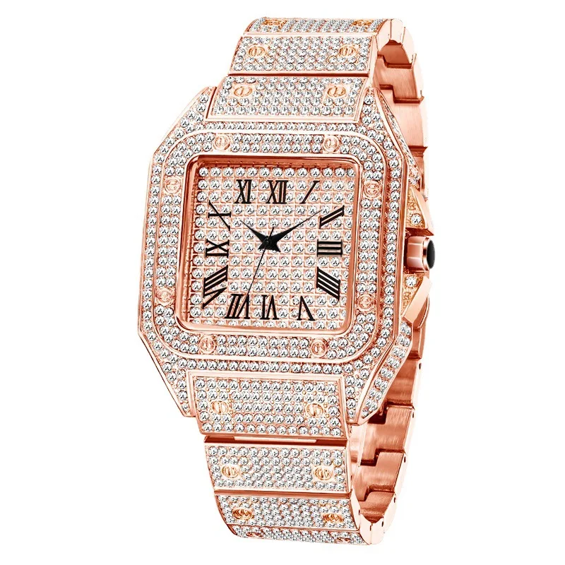 Elegant Square Dial Analog Watch – Diamond-Studded Brilliance