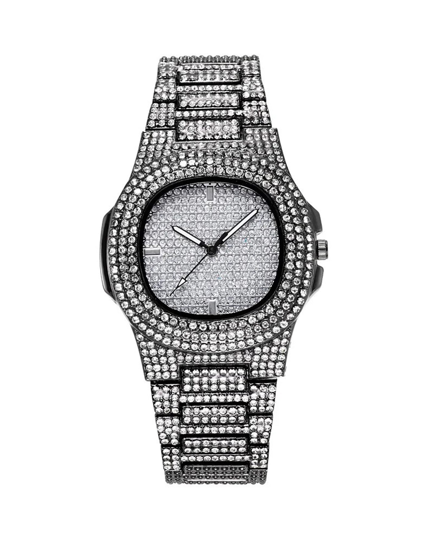 Elegant Round Dial Analog Watch – Diamond-Studded Brilliance