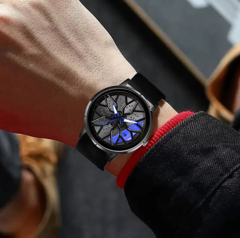 Tencel Silicon Strap Car Wheel Watch for Men