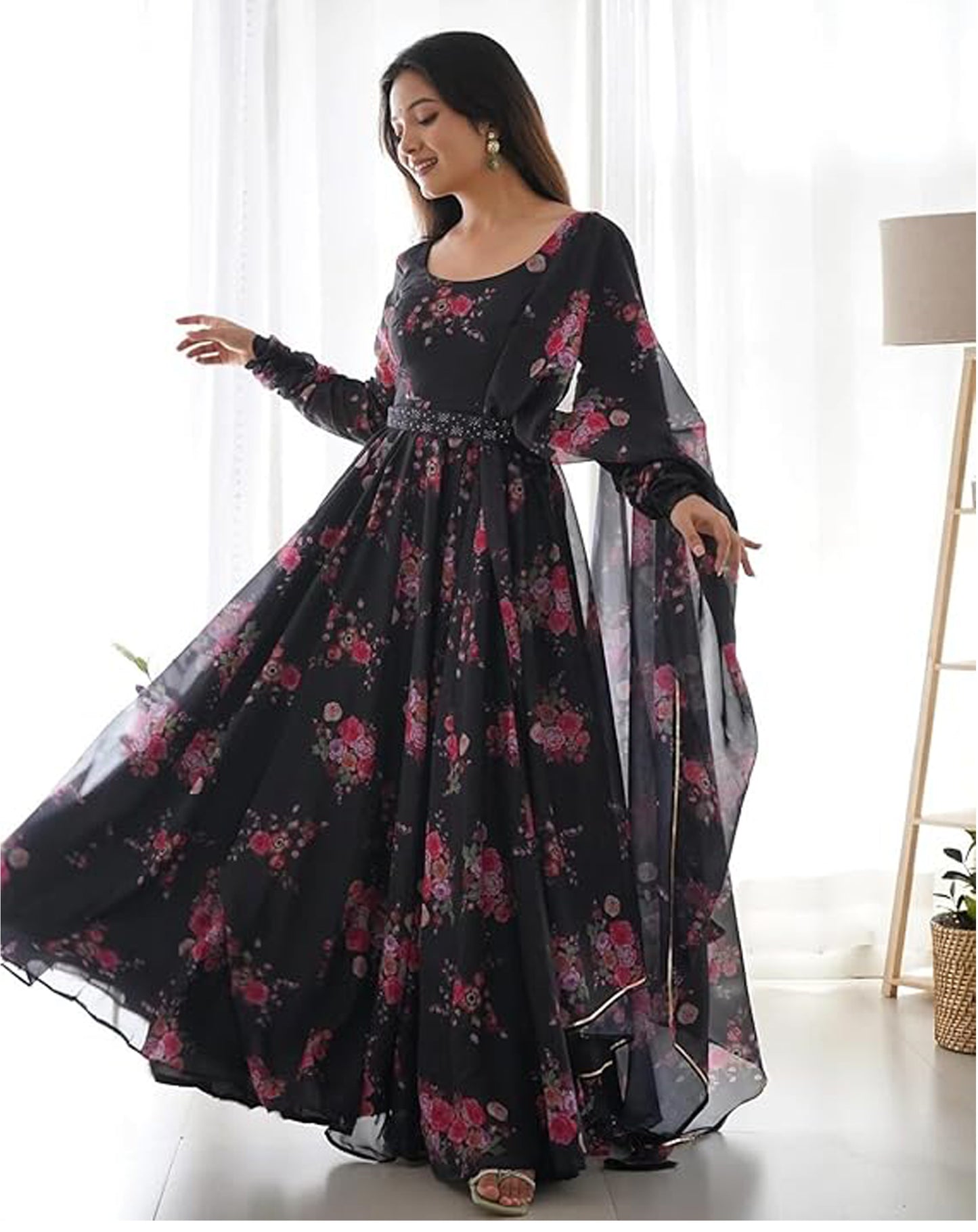 Floral Printed Georgette Anarkali Gown